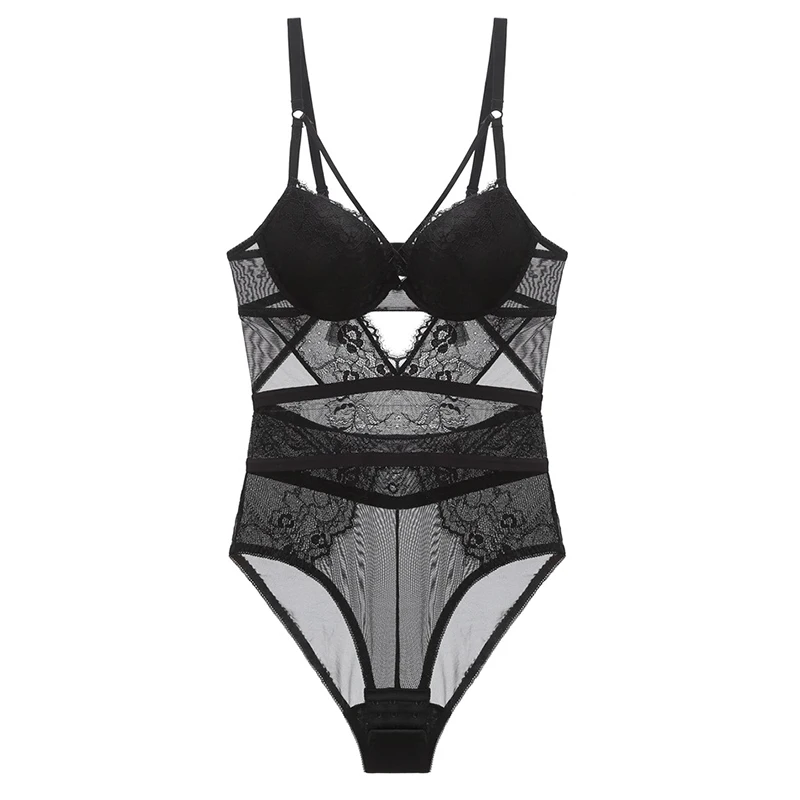Hollow out push up pure color women sexy underwear Euramerican young ladies lingerie Beauty back pack cross female sleepwear