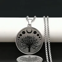 necklaces for women stainless steel chain moon tree round pendant goth choker men and women fashion jewelry holiday party gift