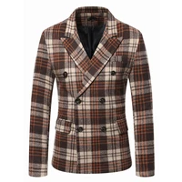 autumn winter new 2021 woolen business jacket lapel double breasted casual mens color matching plaid fashion suit