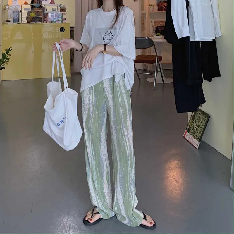 

Tie Dye Straight Pants Long Women Summer Plus Size 4XL Loose High Fashion Oversize Wid Leg Pant Female Clothing Mujer Pantalones