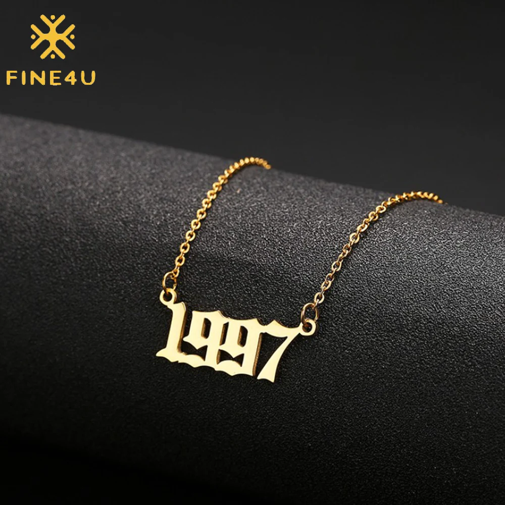 

FINE4U N580 Birth Year Number Pendant Necklace Stainless Steel Custom Year Friendship Birthday Jewelry Gift