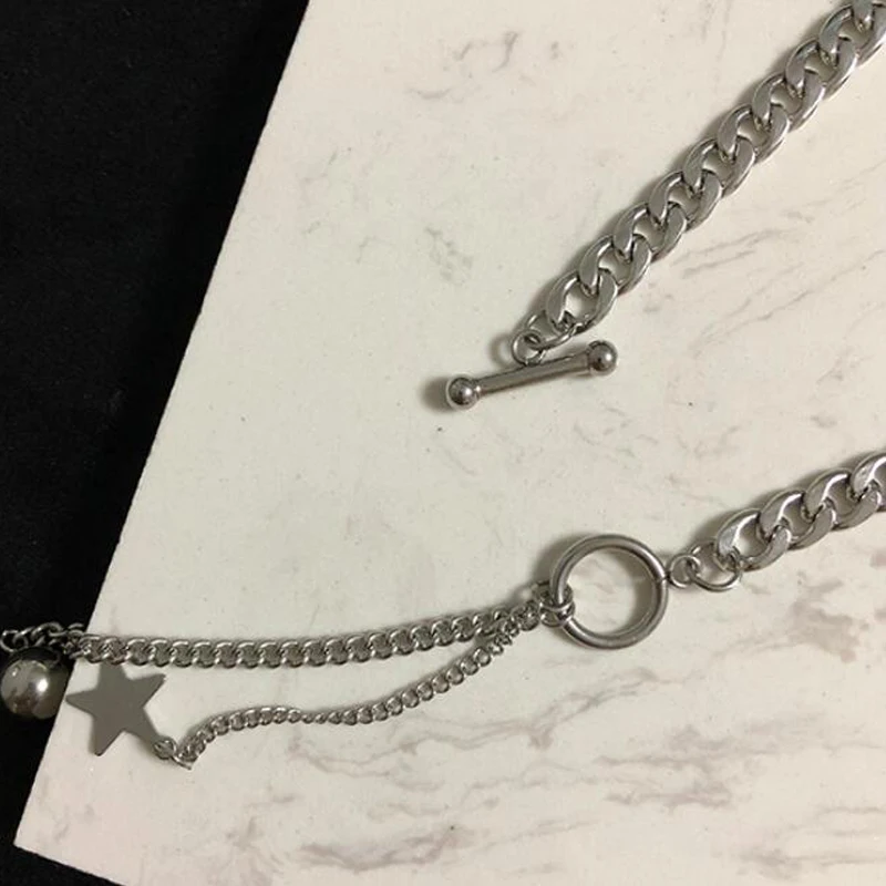 

Punk Silver Color Stars Round Balls Pendant Necklaces Trendy Stainless Steel Clavicle Chain Statement Necklace For Women Jewelry