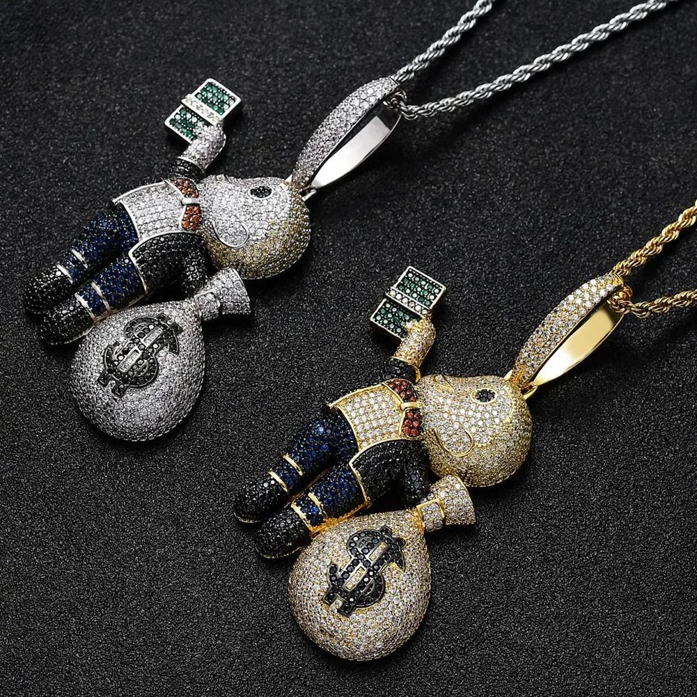 Iced Out сумка для денег кулон цепочка тенниса ожерелье золото серебро цвет