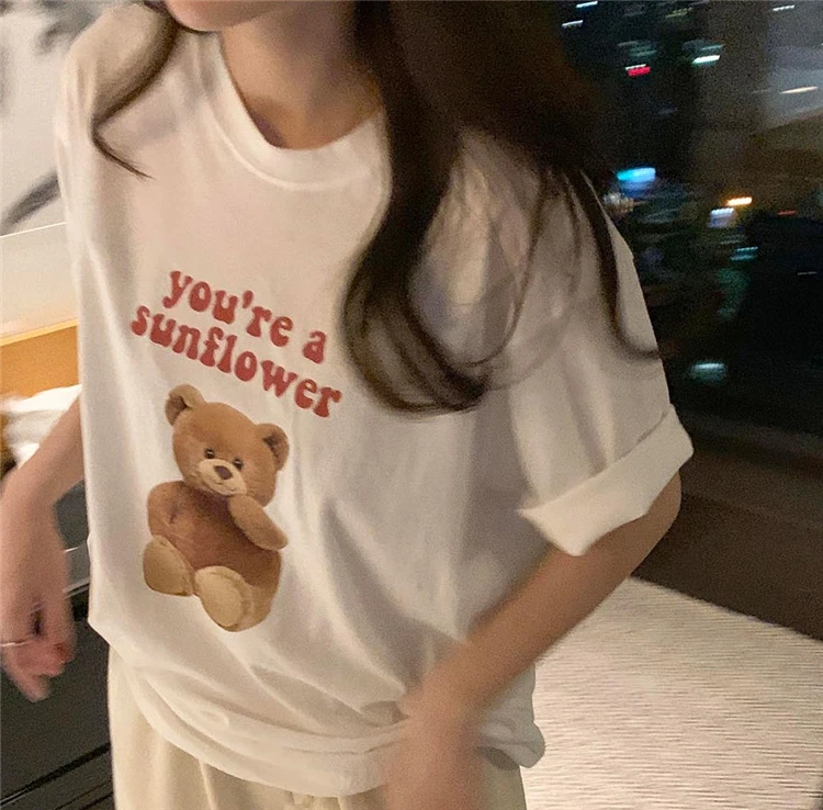 

Summer Female Online Influencer Bear Fashion Short Sleeve T-shirt NS Trendy New Loose Super Student Popular Bottoming Shirt Top