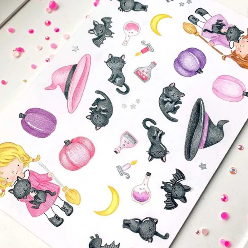 Металлические штампы с маленькой ведьмой на Хэллоуин и прозрачные для рукоделия