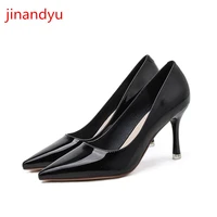 patent leather loafers female office shoes new pointed toe high heels elegant pumps beige black apricot heels for women wedding