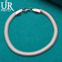 urpretty 925 sterling silver 6mm fishbone chain bracelet for men women party wedding engagement jewelry