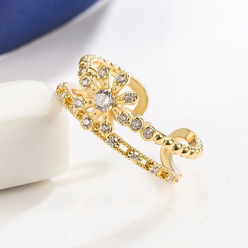 

Diamond-studded Hao stone ring ladies ring flower-shaped fashion ladies ring sunflower ring open ring jewelry wholesale