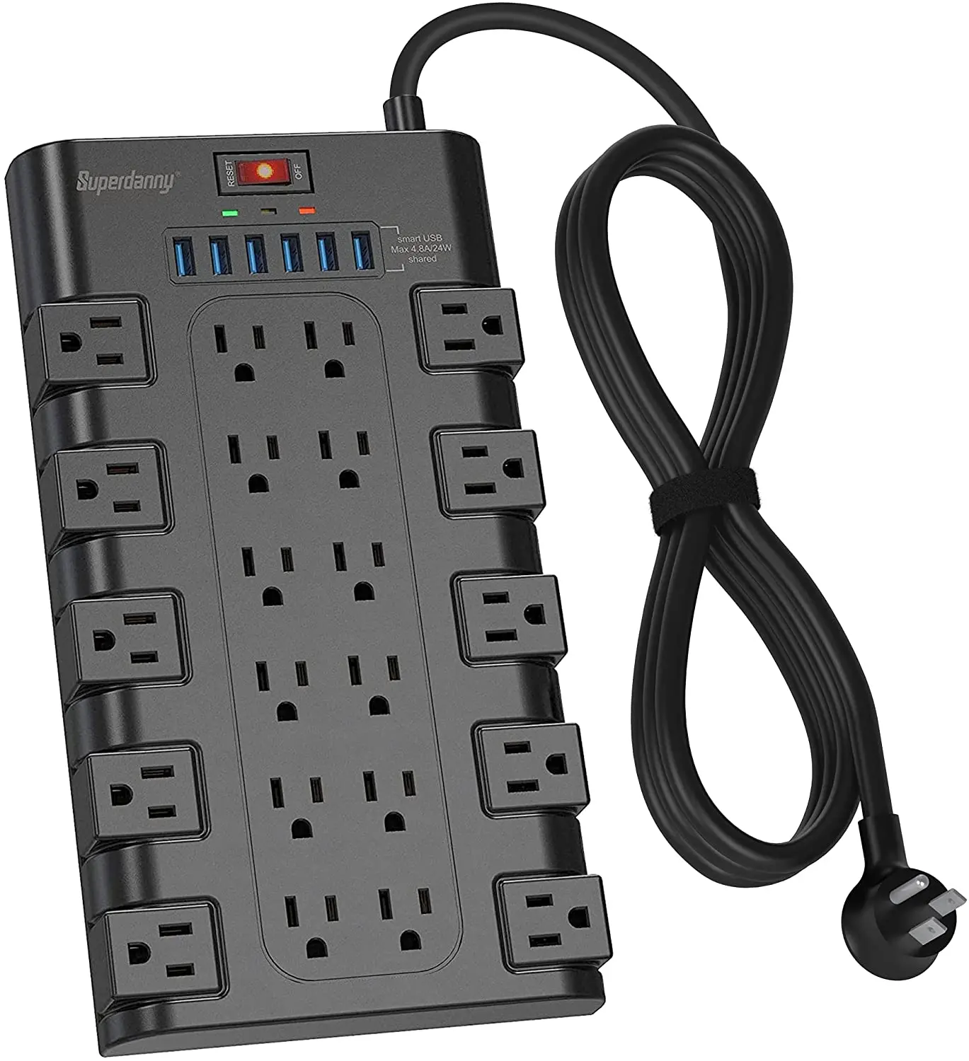

Power Strip, SUPERDANNY Surge Protector with 22 AC Outlets and 6 USB Charging Ports, 1875W/15A, 2100 Joules, 6.5Ft Flat Plug