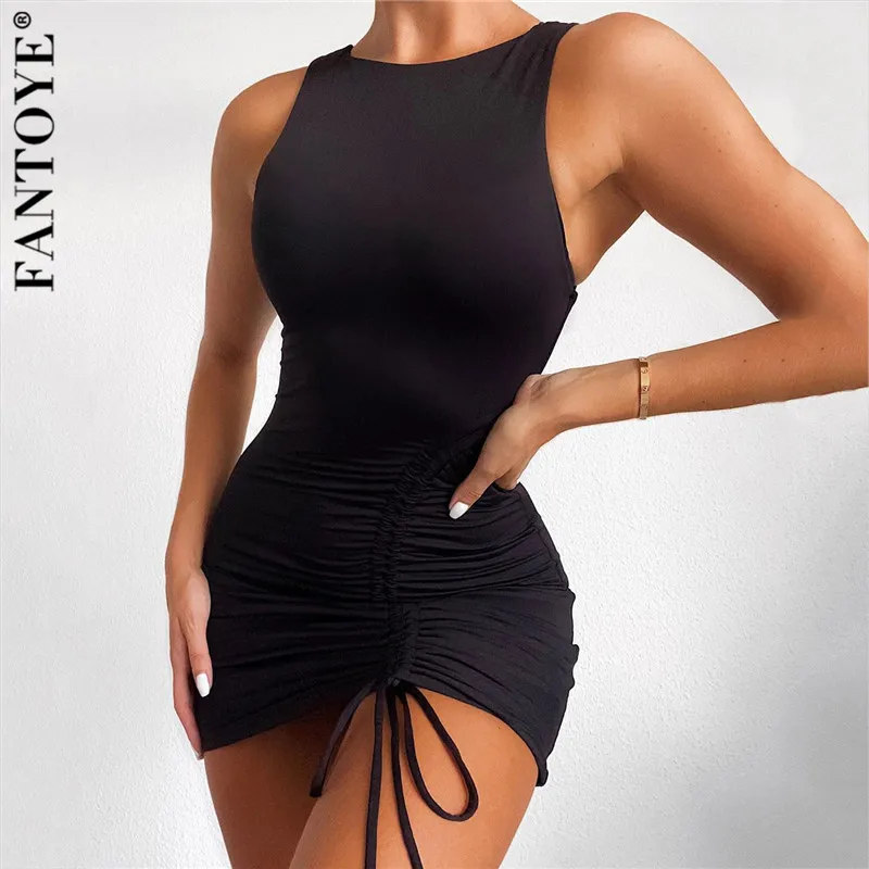 Женское облегающее мини платье FANTOYE винтажное однотонное черное футляр без