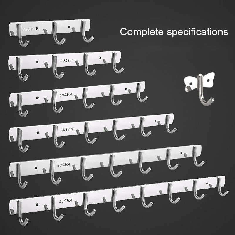 

304 Stainless Steel Hook Punch-free Hooks Bathroom Towel Hook Strong Seamless Kitchen Hooks Metal Storage Rack Organizer