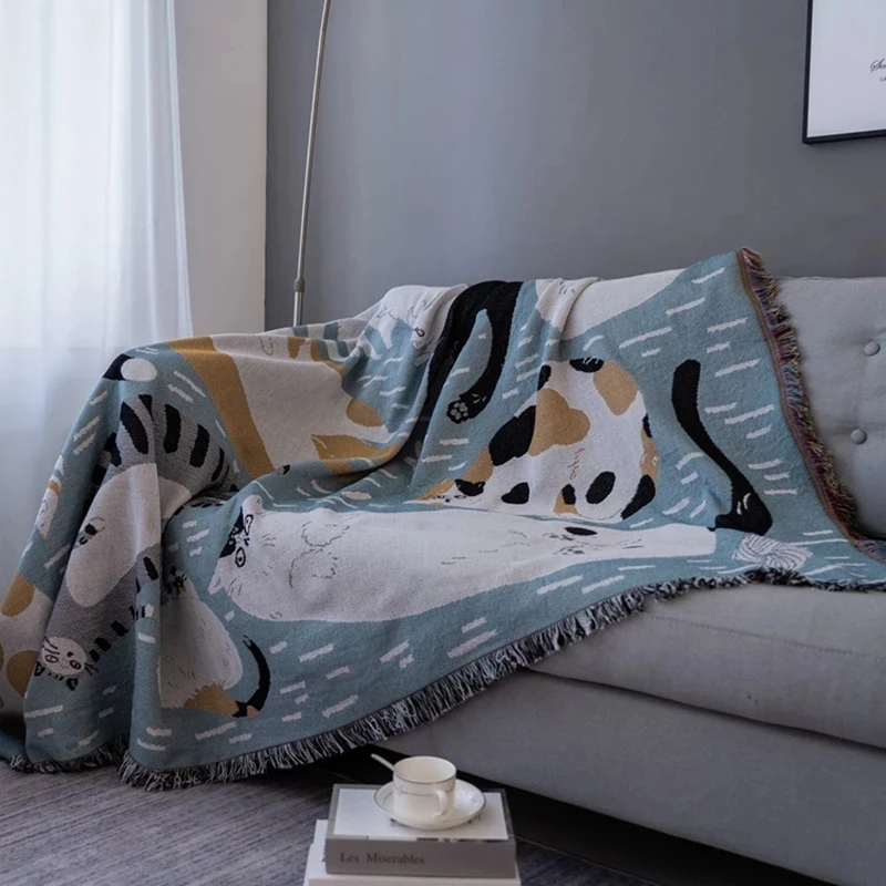 

Kawaii Black Cat Knitted Blanket For Beds Sofa Towel Full Cover Sofa Blankets Autumn Winter Picnic Mat Throw Tapestry Tassel
