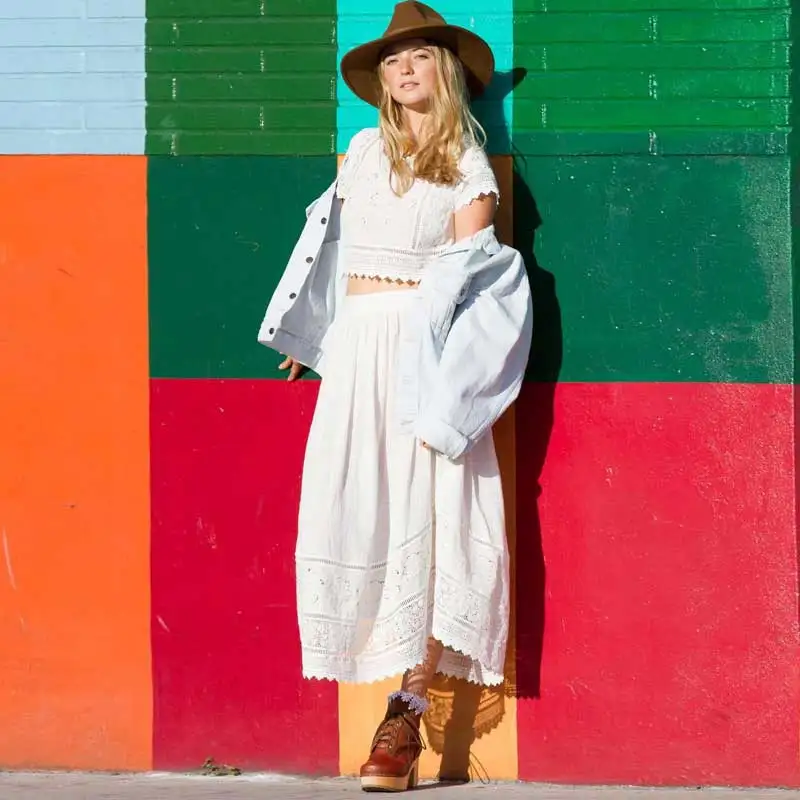 Богемный Вдохновленный 2 шт. Женский комплект с платьем завязками по бокам Белое