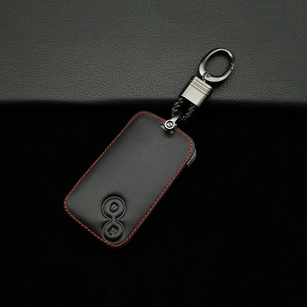 

Leather Car Key Case For Renault Laguna Espace 2 Buttons Smart Keyless Remote Fob Protection Cover Keychain Bag Car Accessories