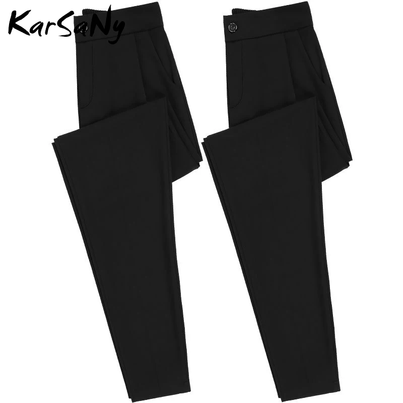Брюки KarSaNy Женские рабочие с высокой талией свободные штаны для офиса однотонные