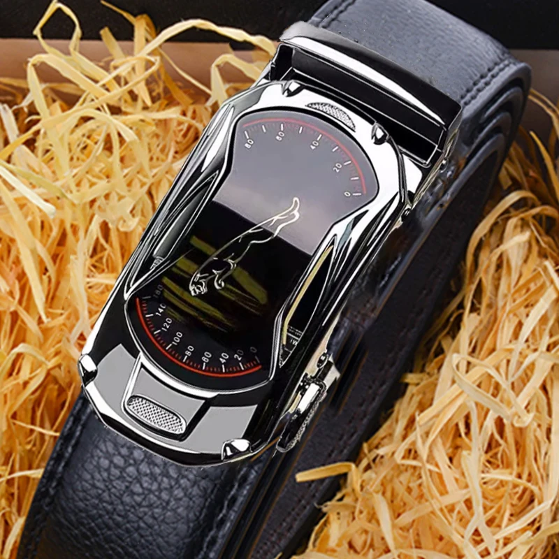 

Leather Belts for Men 3.5cm Width Sports Car Brand Fashion Automatic Buckle Black Leather Belt Men's Belts Cow