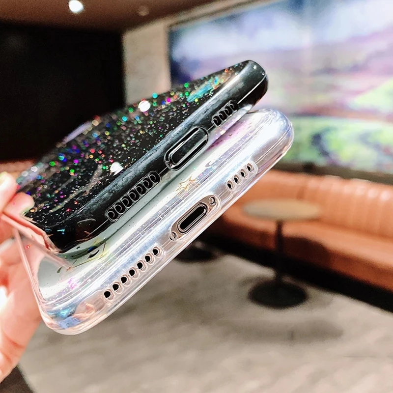 

Glitter Bling Stars Moon Phone Case For iPhone 12 Pro 11Pro Max 11 11 Pro X XR XS Max 7 8 6s Plus X Clear Planet Soft TPU Cover