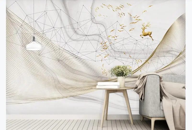 Пользовательские 3D настенные фрески мраморные золотые линии обои для стен