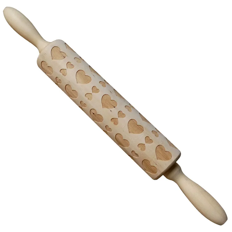Valentine's Day Cookies Baking Biscuit Cake DIY Supplies Heart Pattern Christmas Wooden Embossing Roll Tool