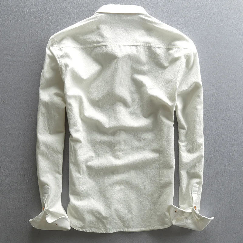 Льняные рубашки с длинным рукавом из хлопка приталенные отложным воротником