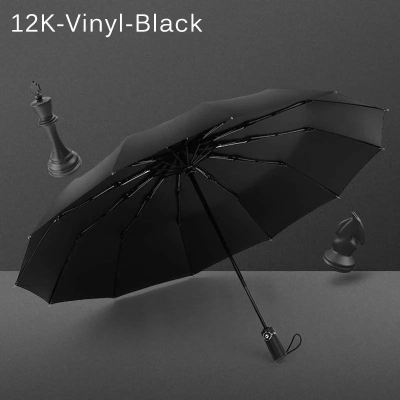 12K-Vinyl-Black Трехслойный автоматический зонт от дождя, женский зонт для гольфа, ветрозащитный мужской подарок, черное покрытие, 12 K, роскошный автомобильный большой зонт - Цвет: 12K-Vinyl-Black