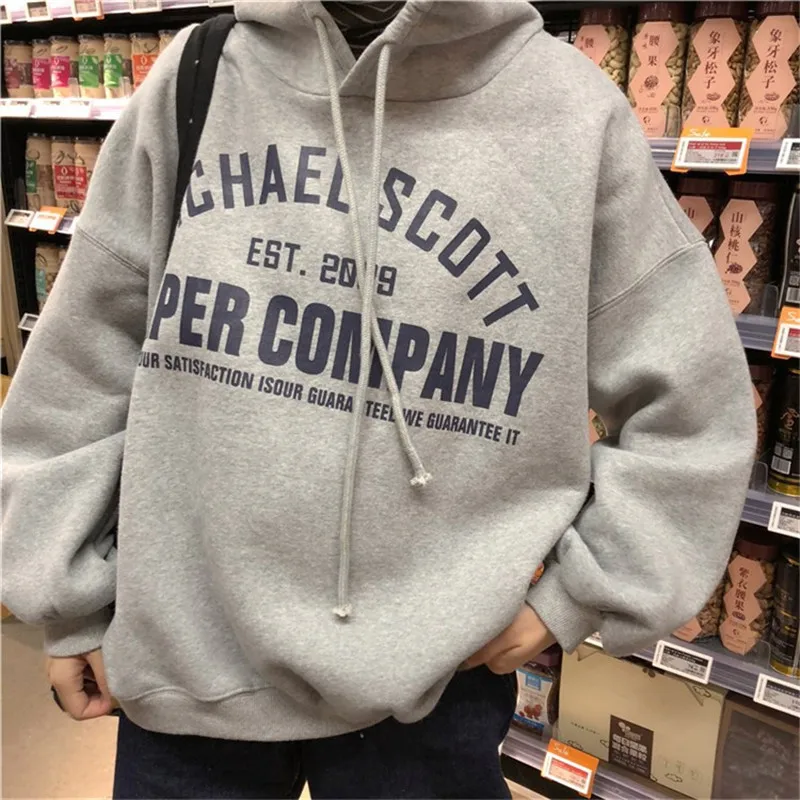 

Autumn Women Oversized Hoodies Harajuku Letter Print Drawstring Sweatshirt Winter Warm BF Unisex Pullover Female Tops