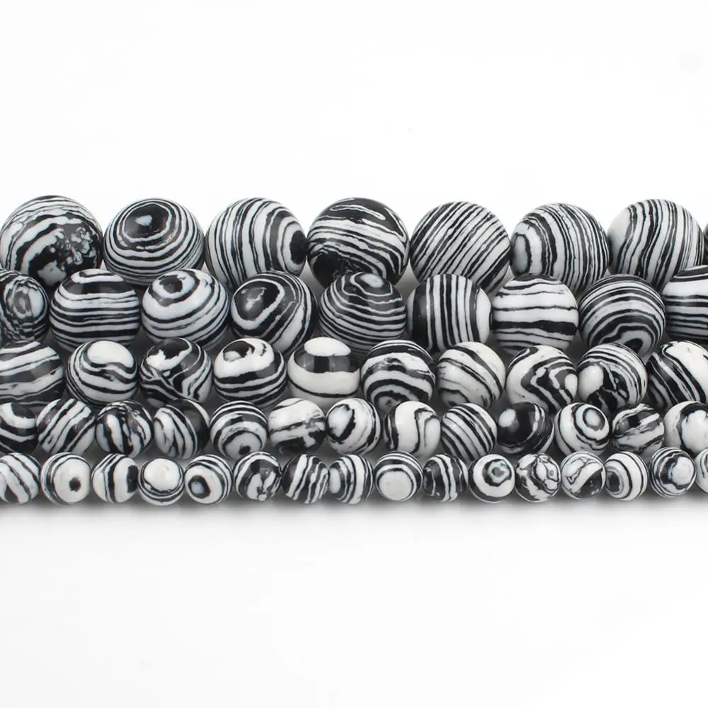 Black White Zebra Striated Malachite Stone Beads Round Loose Spacer For Jewelry Making Diy Bracelet 15 Inch 4 6 8 10 12mm | Украшения и