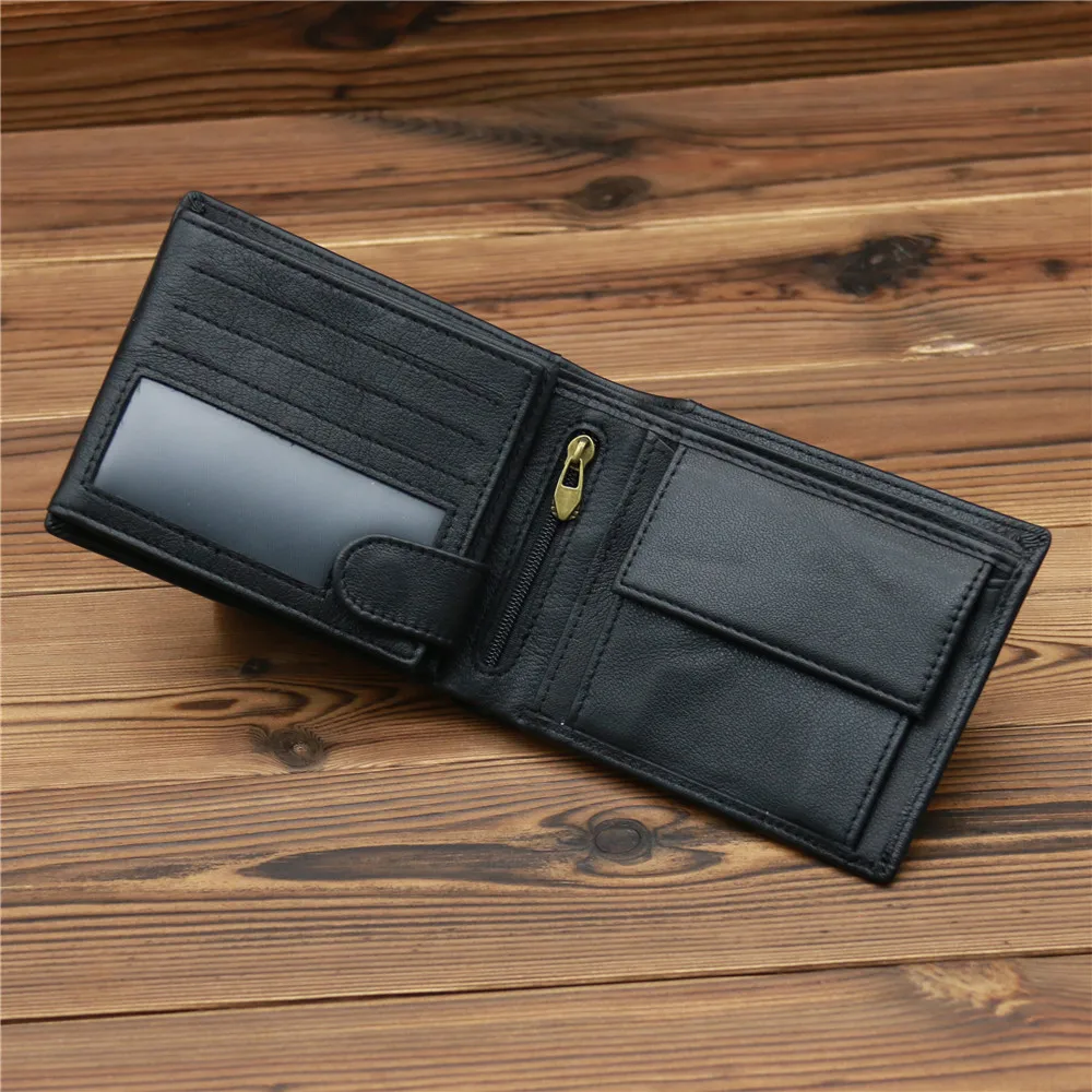 Men Genuine Leather Wallet Short Slim Male Purses Money Cash Credit Card Holders Coin Pocket Men Wallet Money Bag Fashion Black