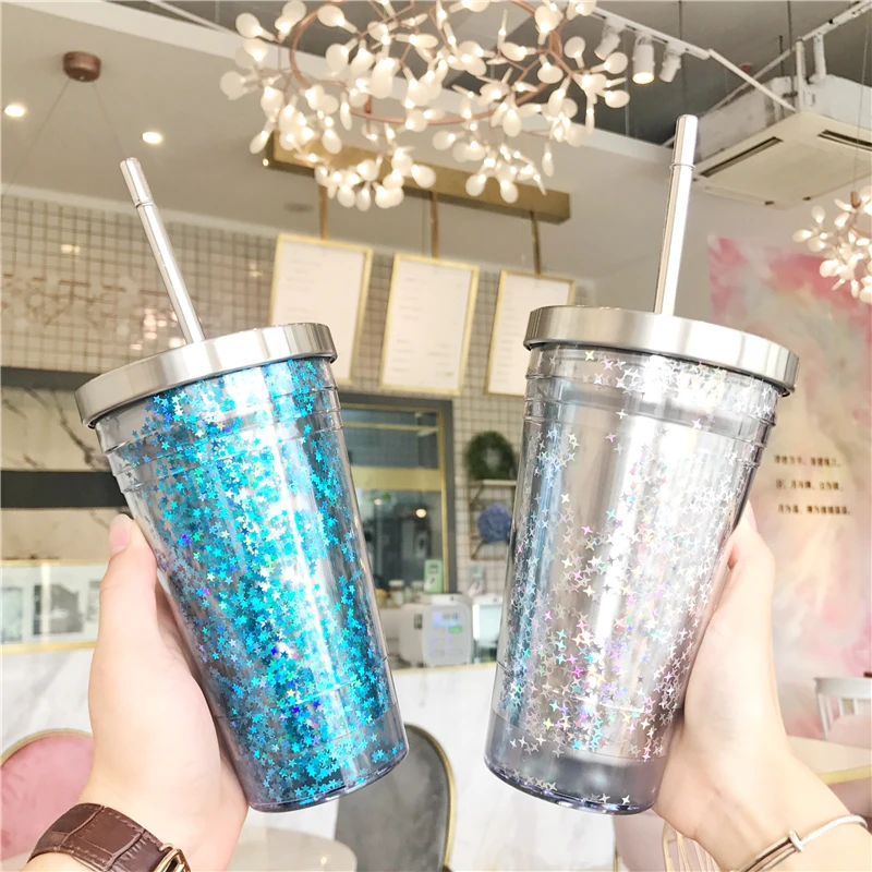 

Korean Style 304 Stainless Steel Straw Cup With Lid INS adult girl student lovely large capacity Fresh water Bottle