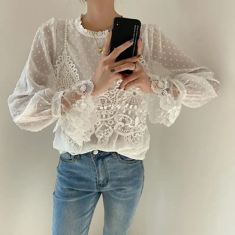 

Genayooa Streetwear Womens Tops And Blouses Blouse Women Elegant Autumn Spring Korean Shirts Patchwork Chiffon Blusas Women Tops