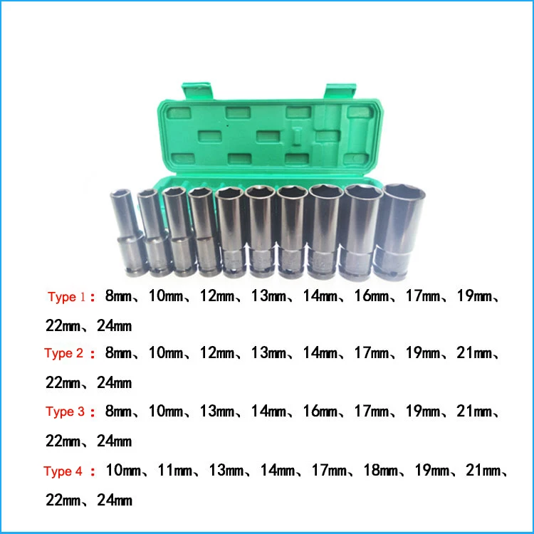 

10pcs 1/2 Extendsion Socket For Electric Wrench 78mm Durable Metric Type Hex Socket CR-V Drive Deep Impact Socket Set