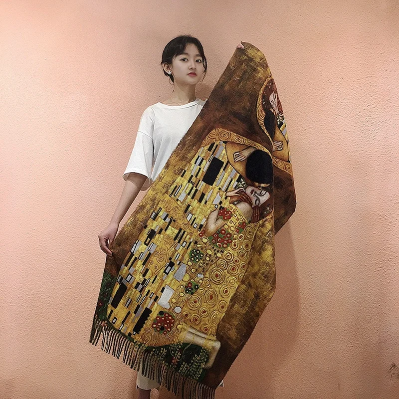 

Van Gogh's Oil Painting Cashmere Scarf Women Winter Coffee House Print Wool Shawls and Wraps Ladies Cape Blanket Scarves New