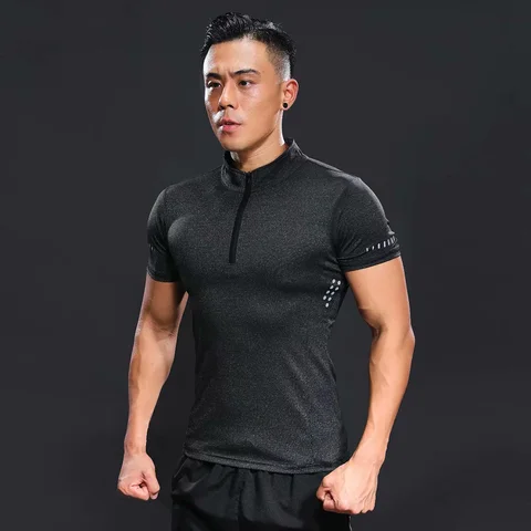 Мужская быстросохнущая футболка для бега, компрессионная рубашка для тяжелой атлетики, футболка с коротким рукавом для спортивного зала, облегающий Рашгард для фитнеса