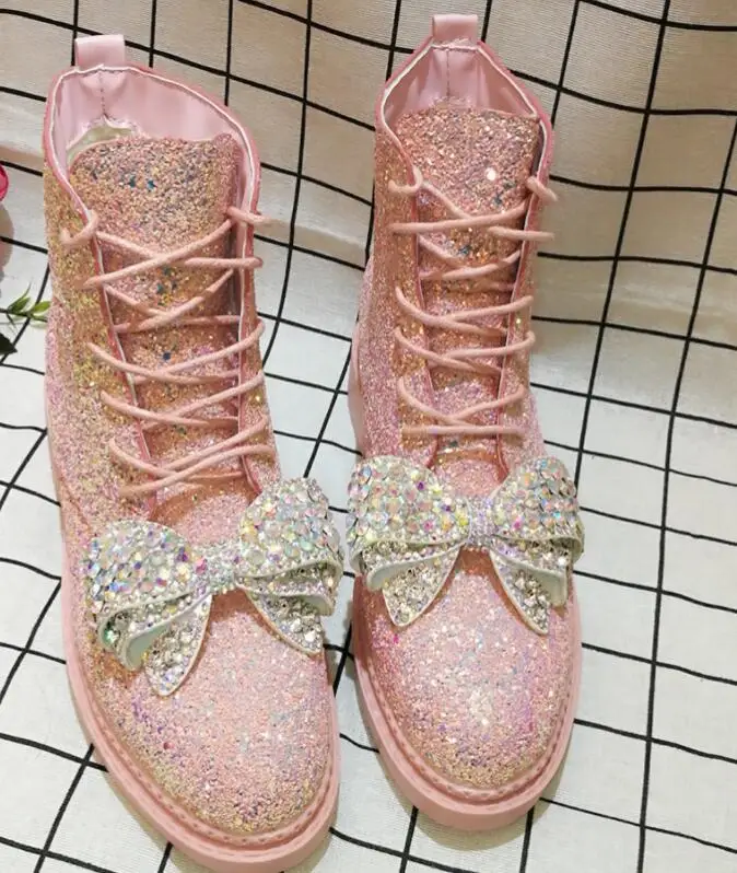 Стразы и бантом для девочек сезон весна тонкие блестки прилив бренд ботинки