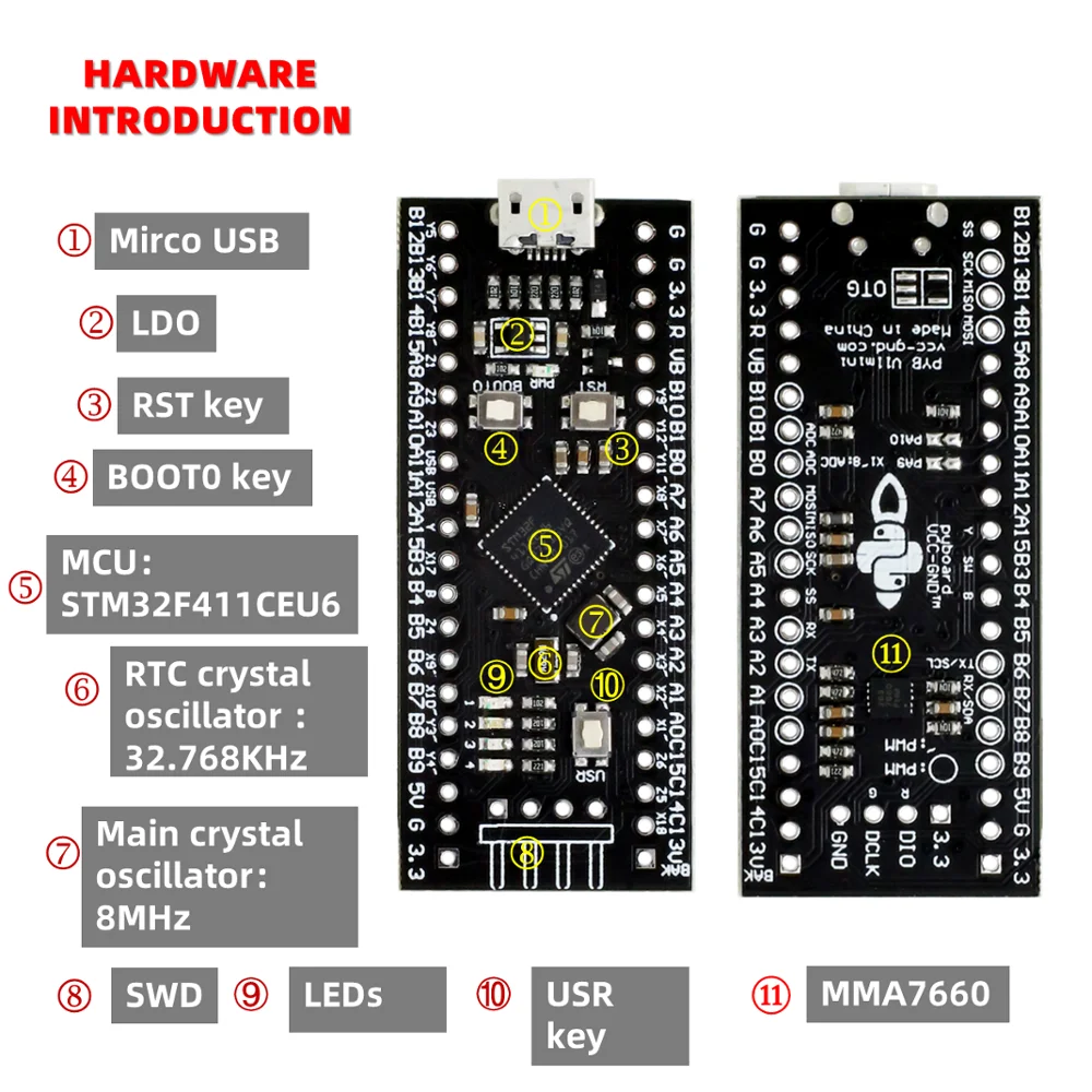 Микропитон pyboard v1.1 mini V1.1 PYBmini STM32F411CEU6 dev board demo core Module Cortex M4 Python|Демонстрационные
