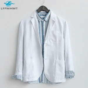 Мужской Хлопковый льняной пиджак высокого качества здоровый мягкий удобный деловой Повседневный однотонный жакет в японском стиле ретро Харадзюку