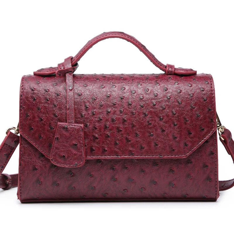 Новое поступление темно Бордовая кожаная сумка с узором страуса модная ручная из