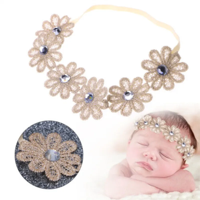Для новорожденных детей кружевной Стразы ручная работа повязка на голову