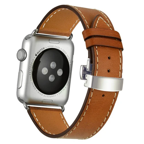 Silver buckle Кожаный ремешок для Apple watch band 4 44 мм 40 мм correa iwatch 5 4 3 2 ремешок 42 мм 38 мм Пряжка бабочка Apple watch 4 аксессуары - Цвет ремешка: Silver buckle