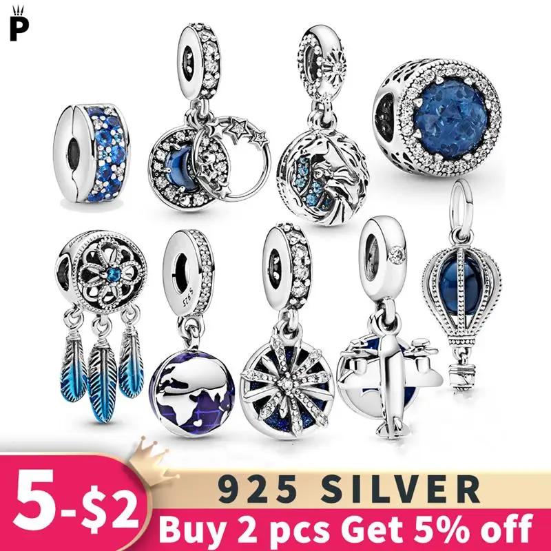 

New Original 925 Sterling Silver Shiny Sky Ocean Blue Fox Owl fit Fashion Charms Beads Bracelet for women DIY Jewelry Gril Gift
