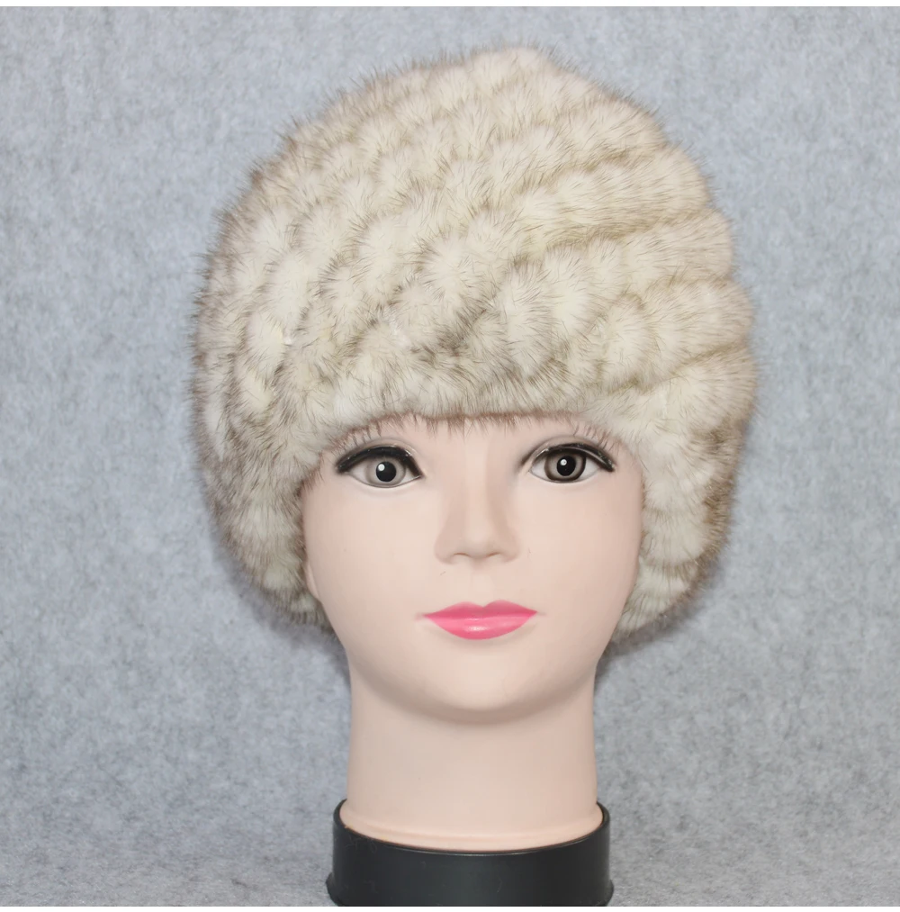 Cotton Lining Winter Lovely Real Mink Fur Hat Women Good Elastic Knitted Real Natural Mink Fur Beanies Caps Real Mink Fur Cap