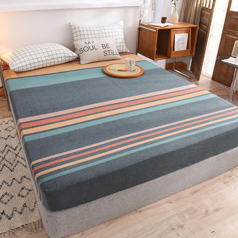 

Bed Linen Washed Cotton Fitted Sheet Home Elastic Bands Mattress Cover Queen King Full Double Size Customize Any Size 160*200