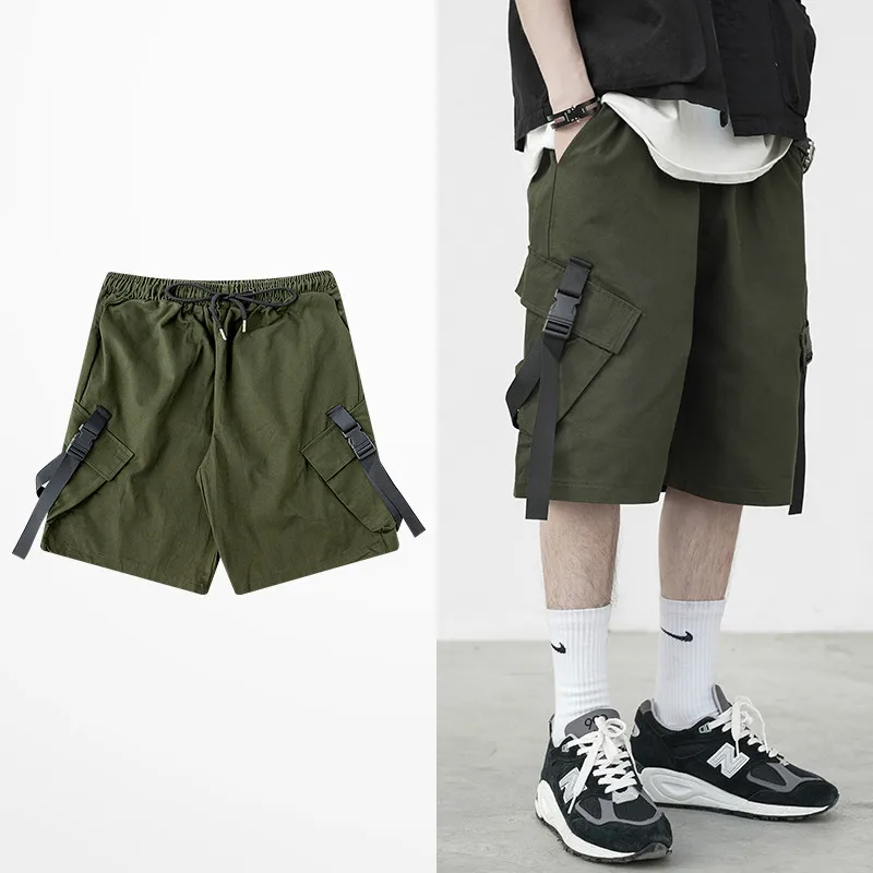 Шорты карго мужские с карманами модные зеленые брюки в стиле Хай стрит уличная