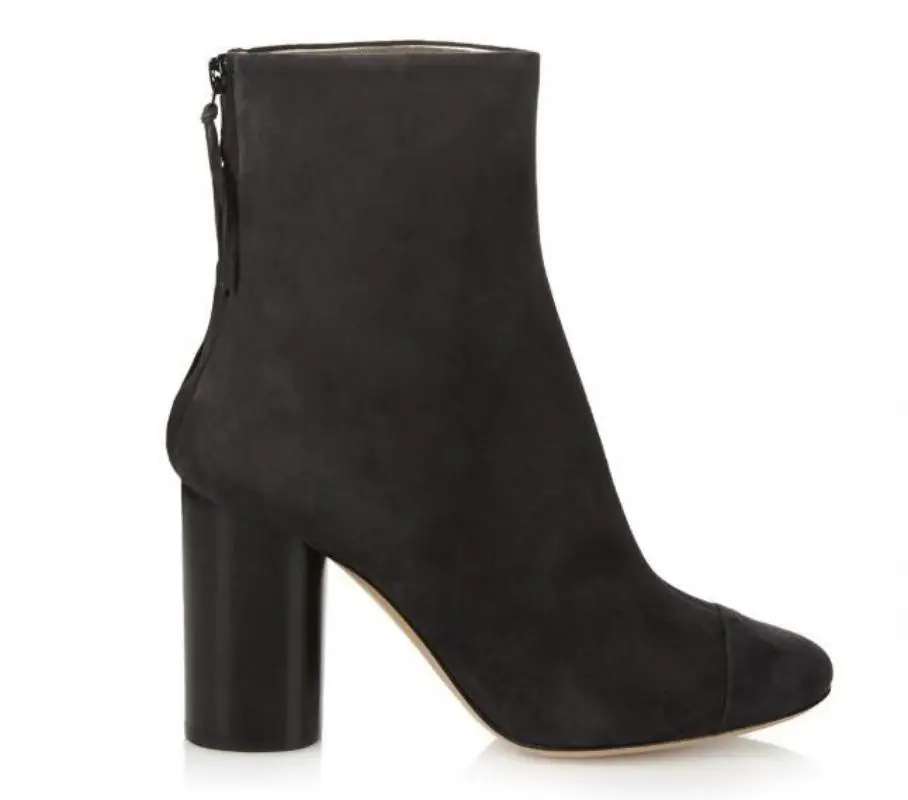 

Woman spring and autumn black/brown suede chunky high heel ankle boots Ladies short boots Fashion round toe high heels