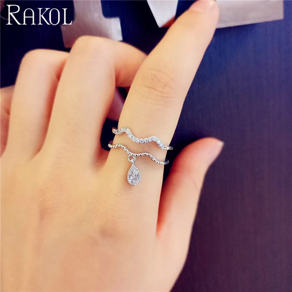 RAKOL 2019 простое и благородное двойное элегантное позолоченное циркониевое кольцо