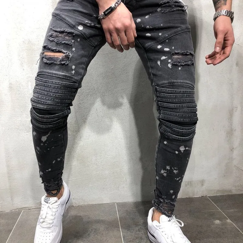 

2020 Time-limited Special Offer Zipper Fly Mid Fake Designer Clothes Jeans Men Hot Style Zipper Jeans Men's Knee Foot Trousers