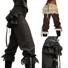 Женские винтажные брюки в готическом стиле, повседневные брюки в средневековом стиле, в стиле стимпанк с эластичным поясом и пиратским кружевом, для отдыха