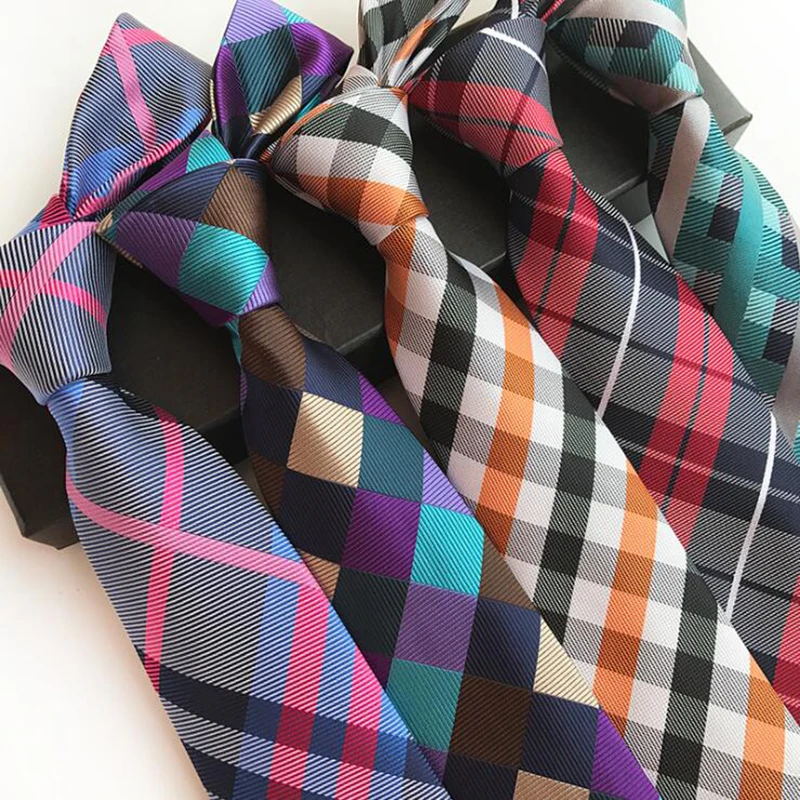 

Fashion 8cm Silk Tie Balck Bule Plaid Jacquard weave Necktie for Men Business Wedding Party Formal Neck Ties Accessories