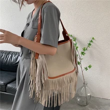 Burminsa Fringe Suede Bucket Crossbody Shoulder Bags For Women Brand Designer Large Capacity Ladies Purses And Handbags Hot 2021