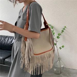 burminsa fringe suede bucket crossbody shoulder bags for women brand designer large capacity ladies purses and handbags hot 2021 free global shipping